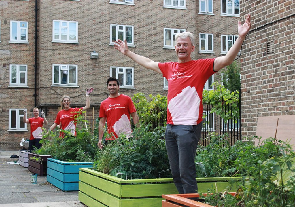 Corporate volunteers at a Groundwork community garden