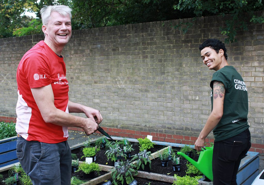 corporate volunteer at Groundwork community garden