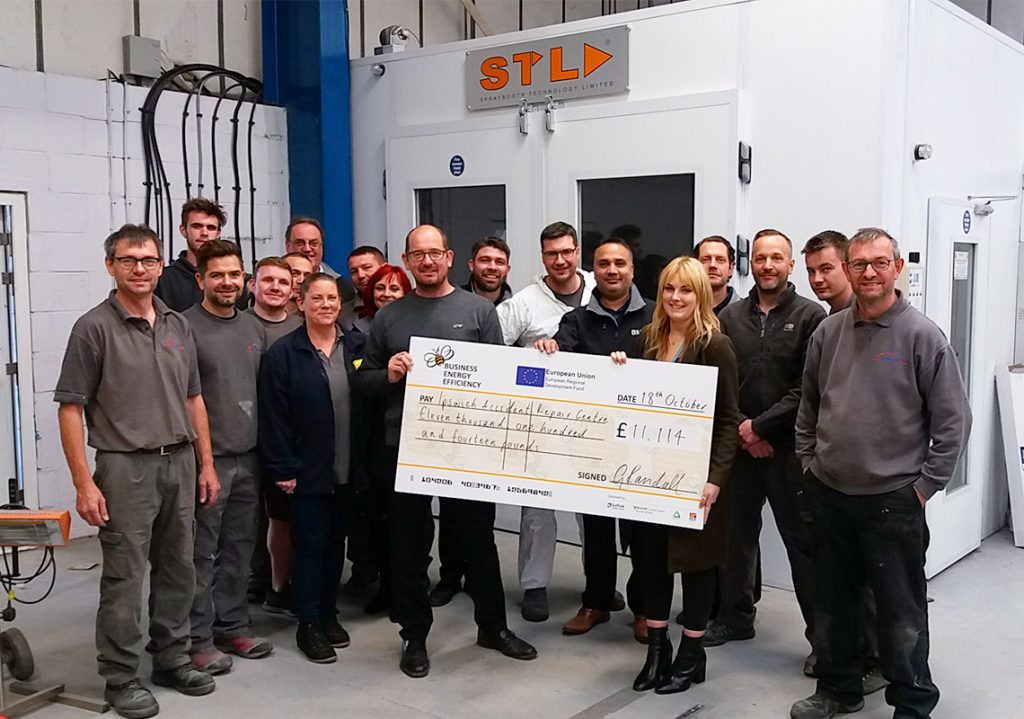 Ipswich Accident Repair Centre employees with Business Energy Efficiency cheque