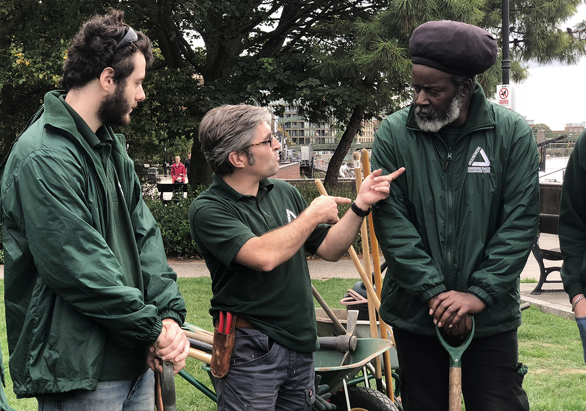 Two Groundwork Green Team trainees with their team leader