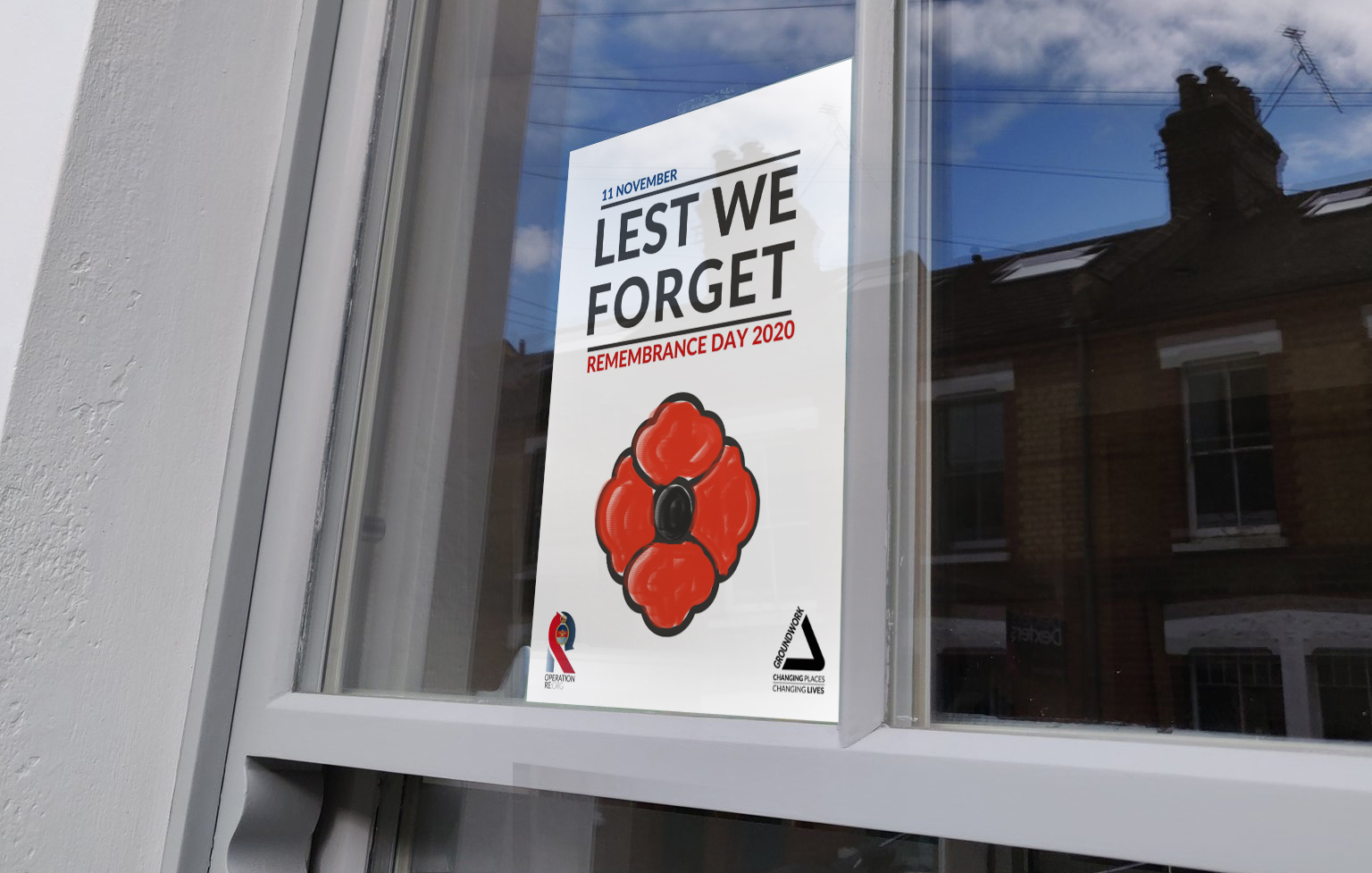 Remembrance Day flyer in window