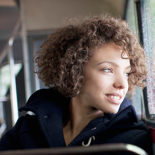 Young girl on a bus