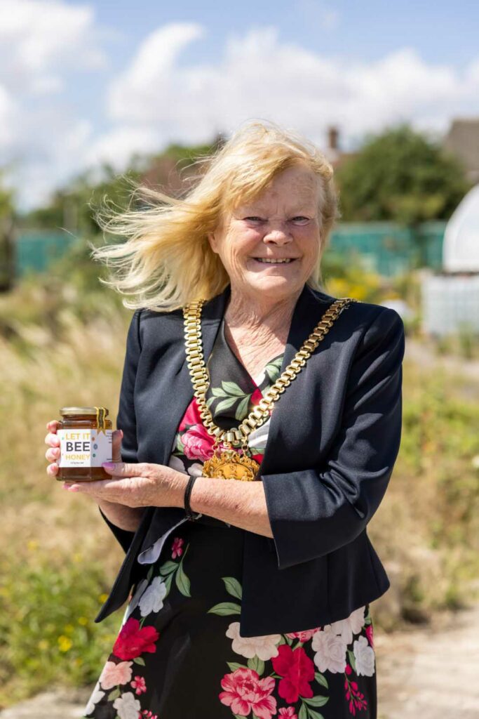 Mayor of Liverpool with Grow Speke honey