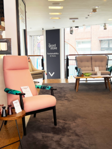 The furniture department at number 27 South Molton Street at The Good Store, featuring Jay Blades chair and Think Found furniture.