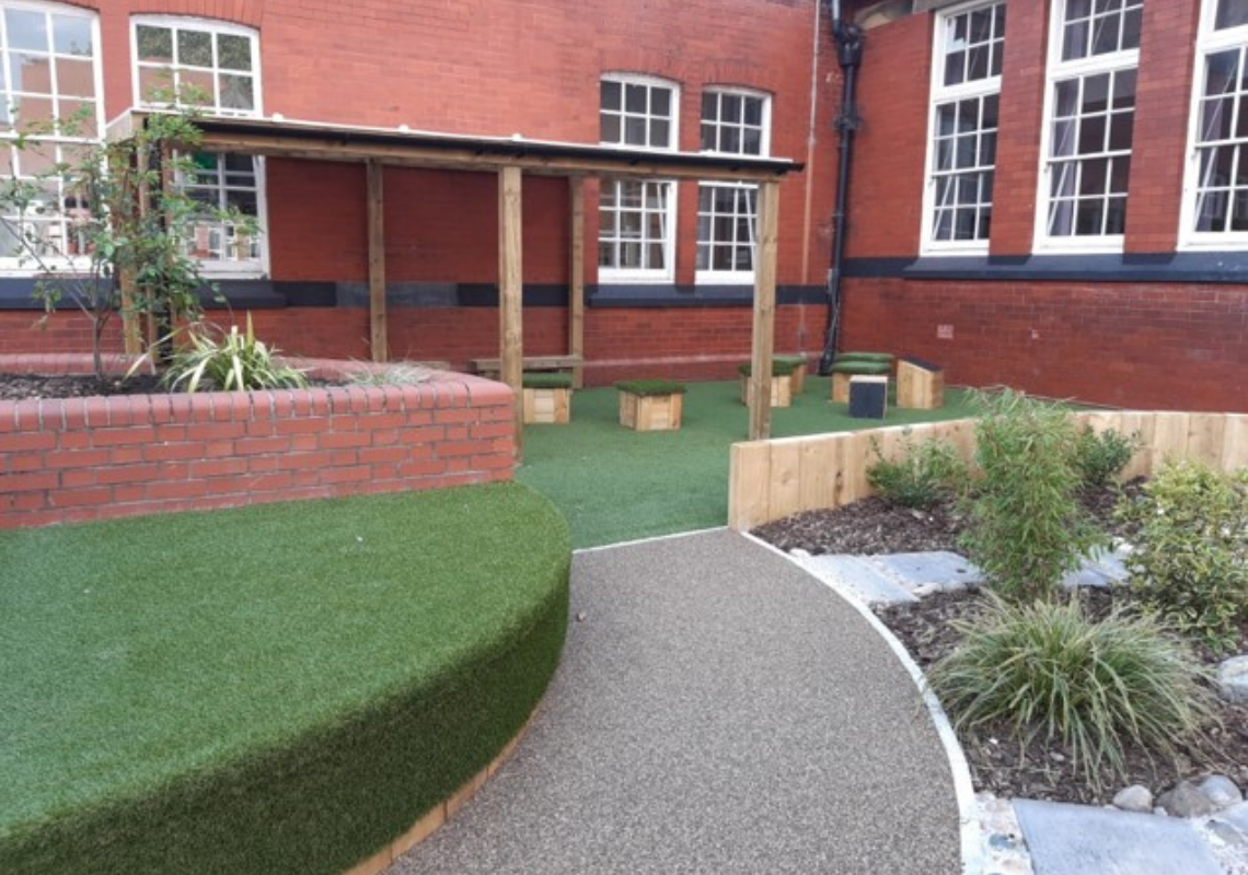 New walkway and seating area