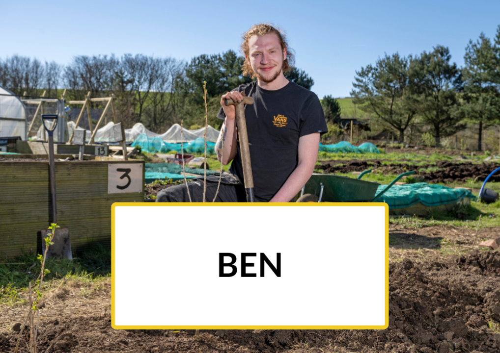 New to Nature Trainee Ben is digging in a community allotment