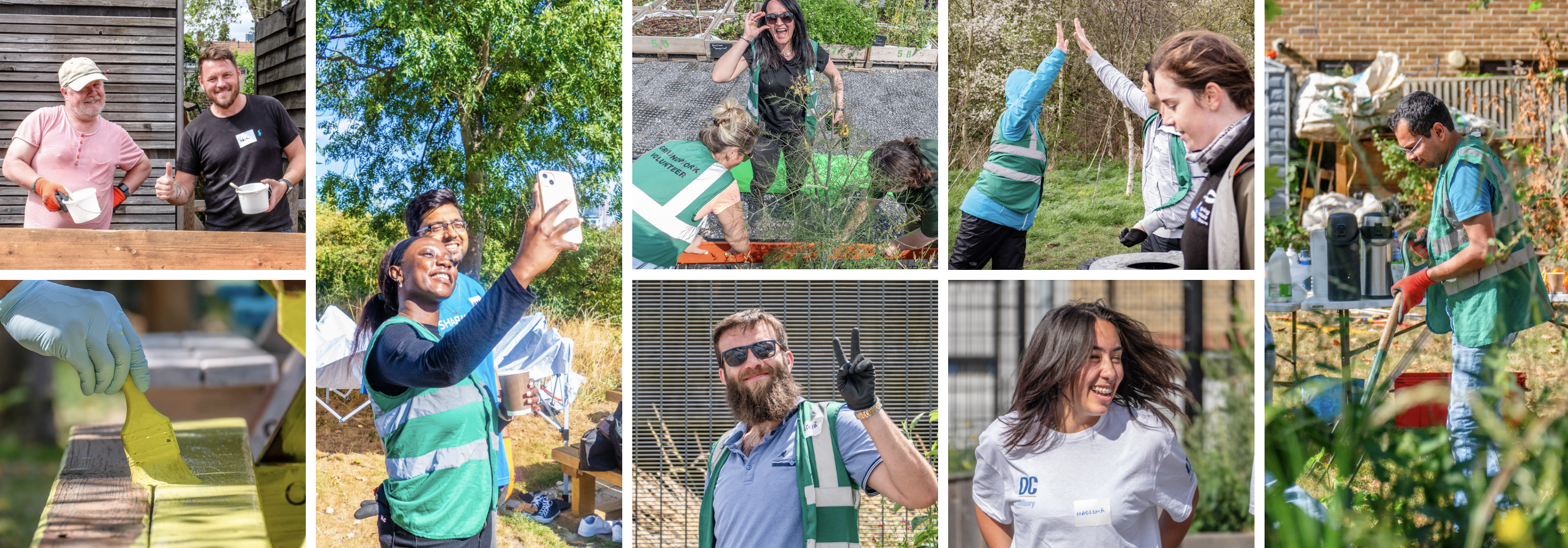 People gardening in various gardens