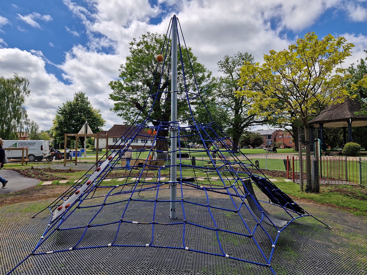 Climbing net at newly remodeled park in Hitchin