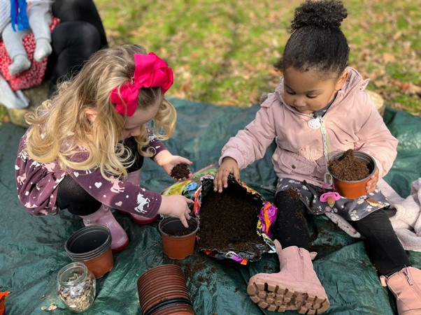 Young chilkdren playing outdoors