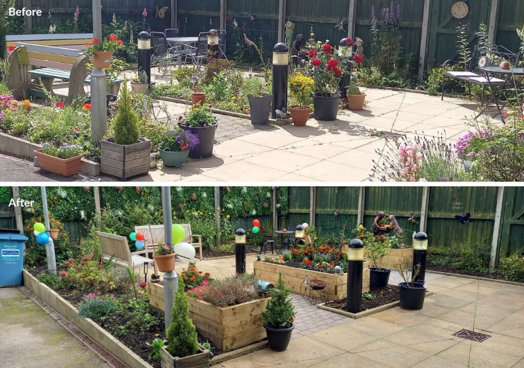 Before and after of the community garden