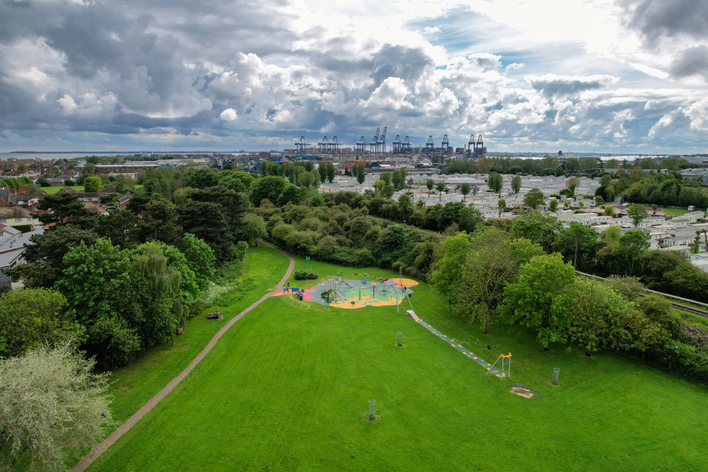 Drone footage of felixstowe park