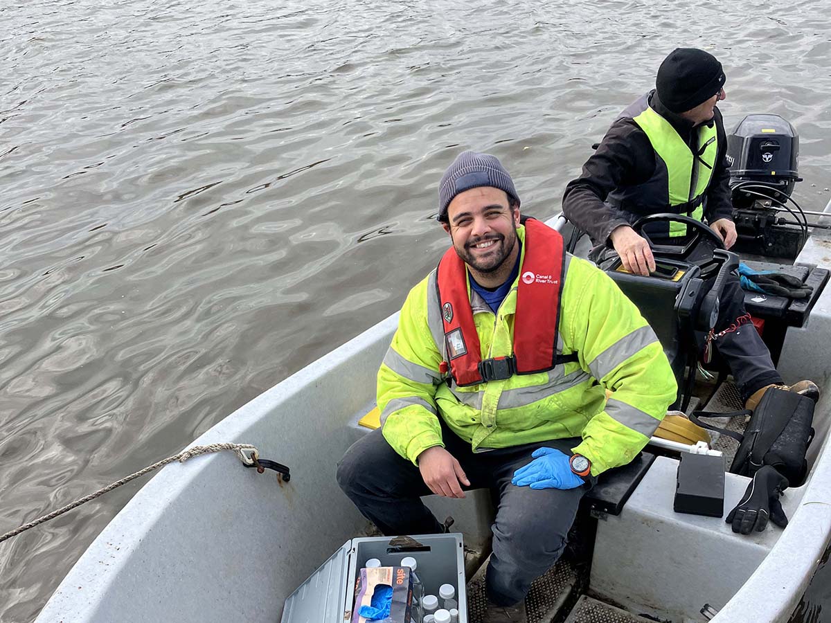 Nidal on a boat in his new role at Canal River Trust