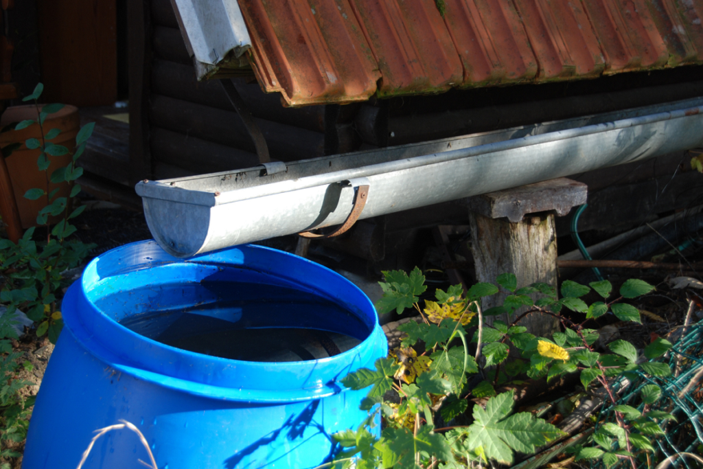 guttering running into a watr butt