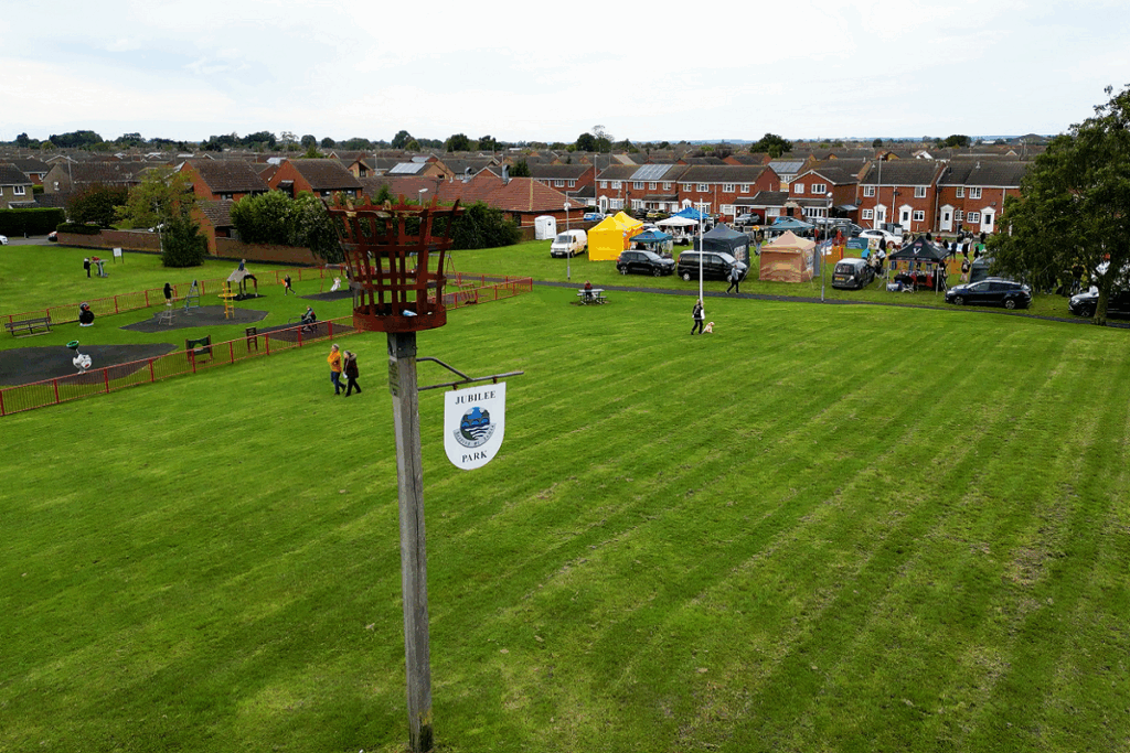 Drone shot of Deeping St James jubilee park
