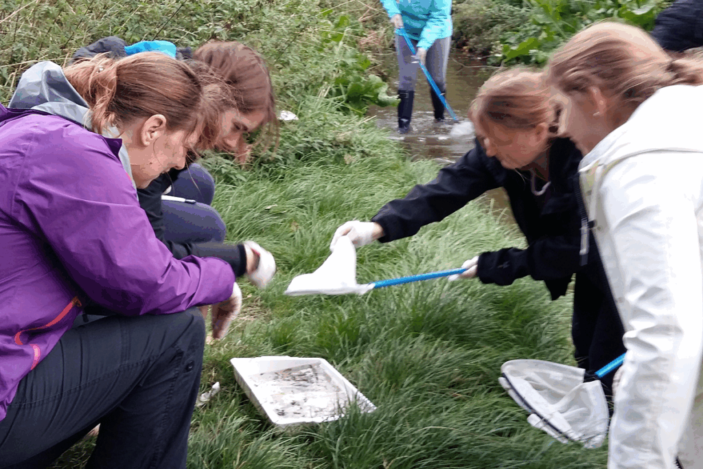Huntingdon residents studying river samples