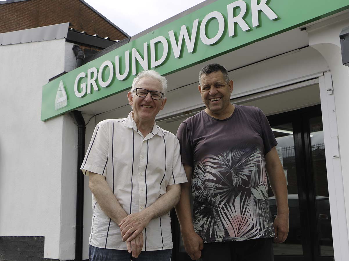 Andrew and Eric outside Groundwork office in Wigan.