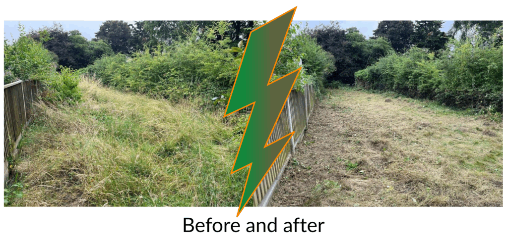a before and after photo of a garden clear