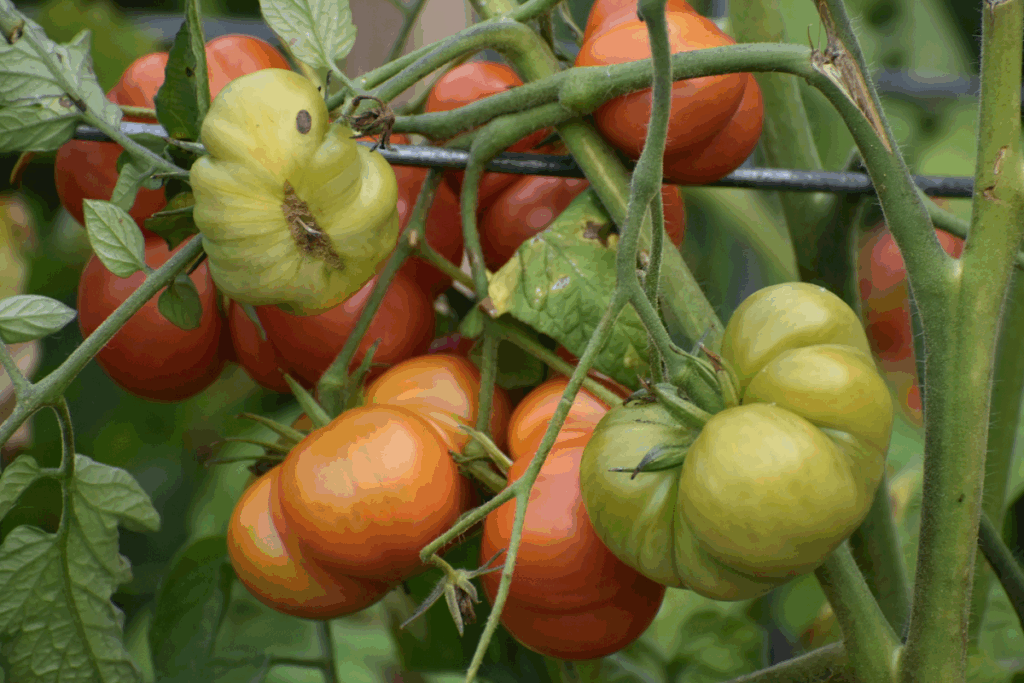 Heirloom tomatoes in the vine