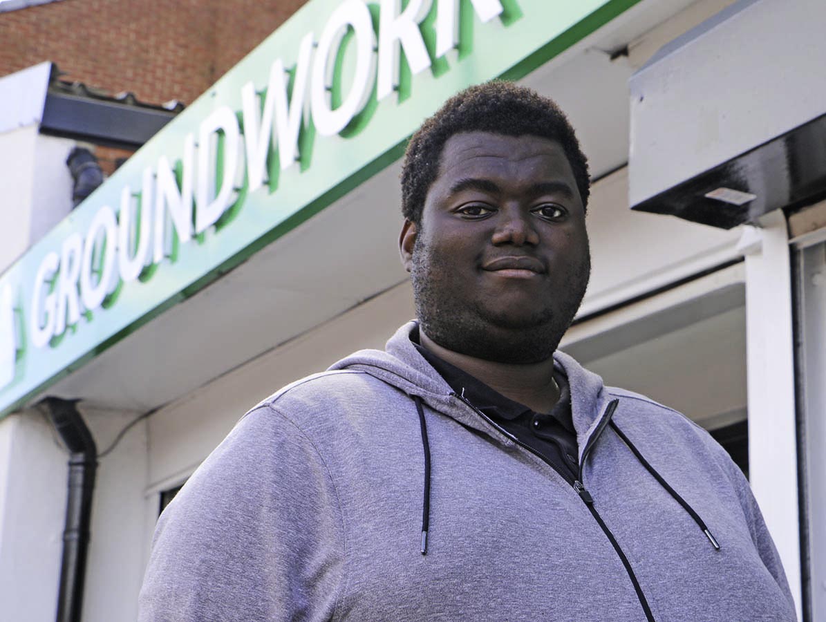 Jabuisa outside the Groundwork office in Wigan, whilst attending the Roots To Wellbeing course.