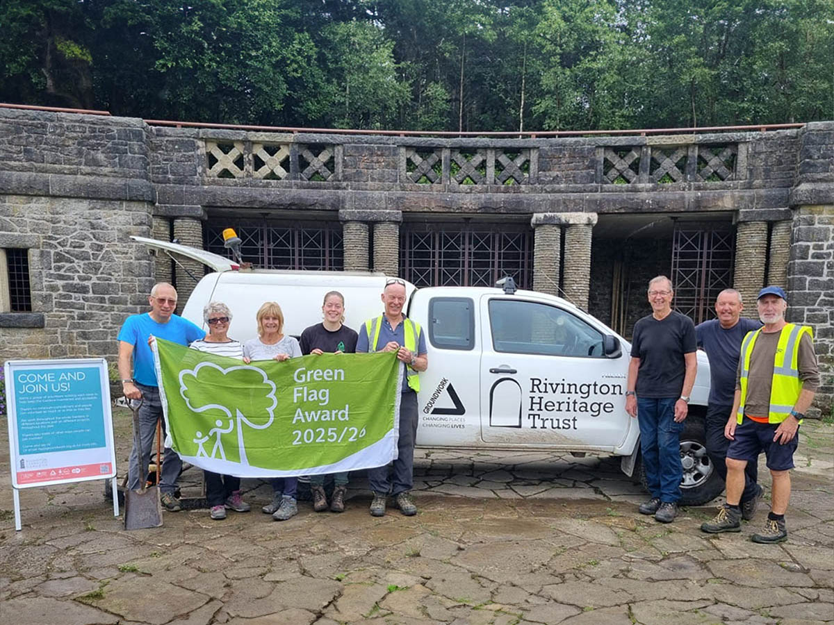 Groundwork staff and Rivington volunteers with the 2025 Green Flag Award
