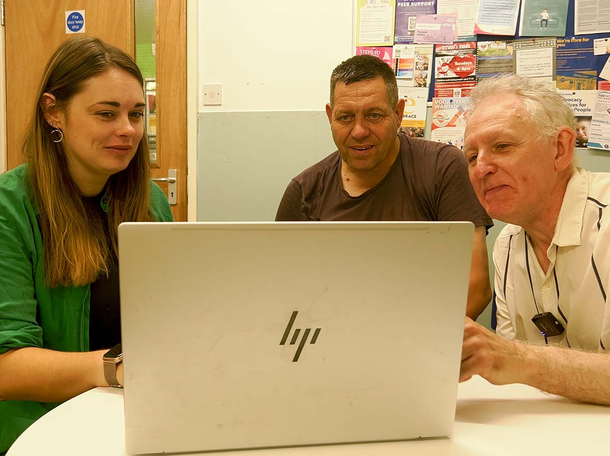 Development Officer Kate Spragg, with Eric and Andrew on the Roots To Wellbeing course.