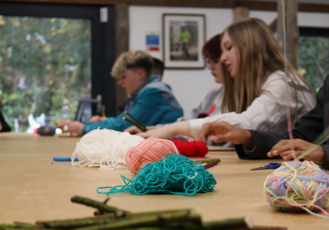 Students doing green crafts for the workplace safari