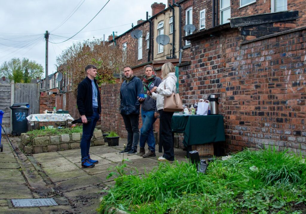 Our team talking with local residents