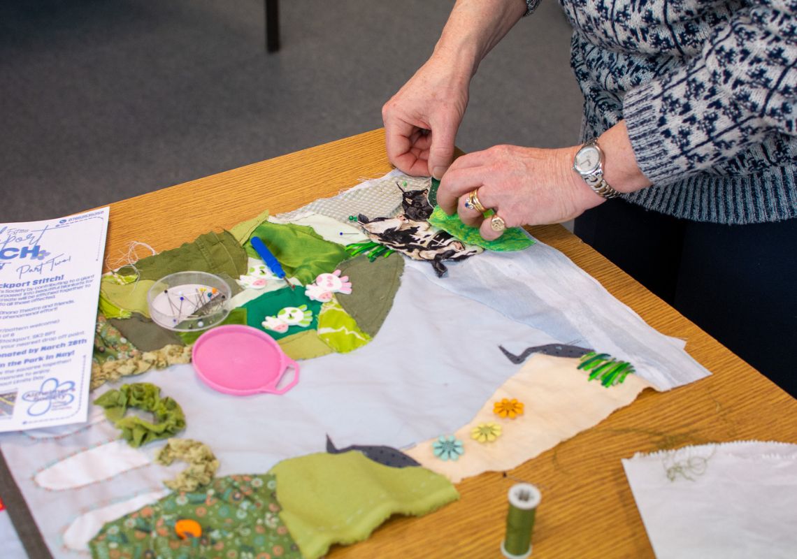 Community quilt section being created