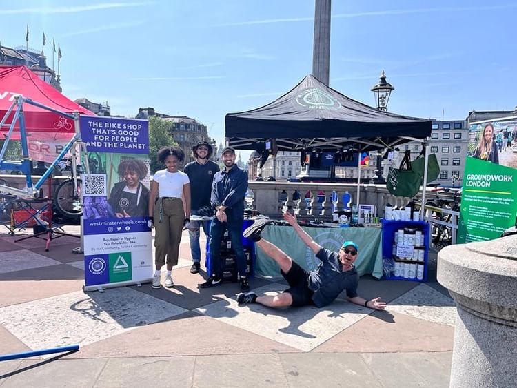 Westminster Wheels staff at Ride London 2023 on a sunny day.
