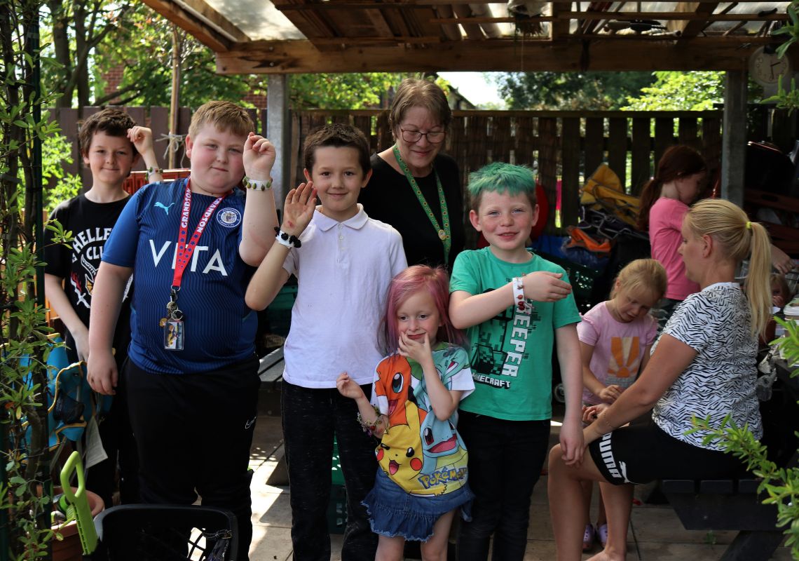 Young people at Brinnington's Green Thumbs allotment