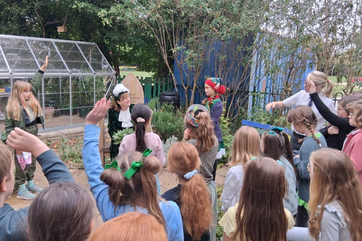 Mayor at a school with pupils celebrating Veg Fest