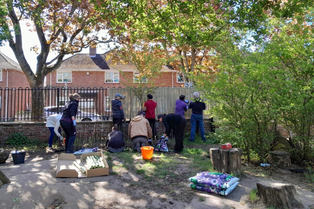 Volunteers working on playground site