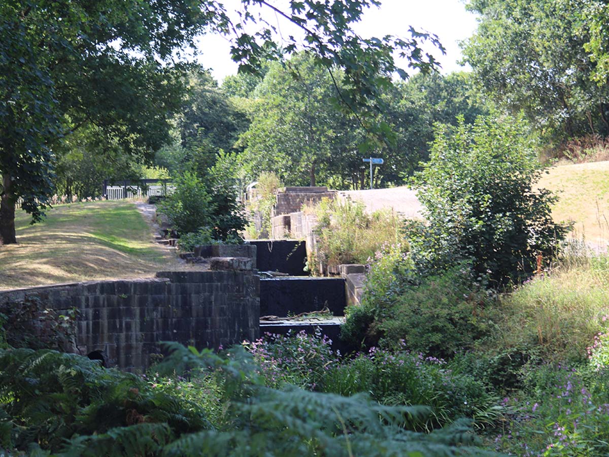The historic Old Double Lock on the Sankey Canal in St Helens, an important feature of England's first industrial canal.