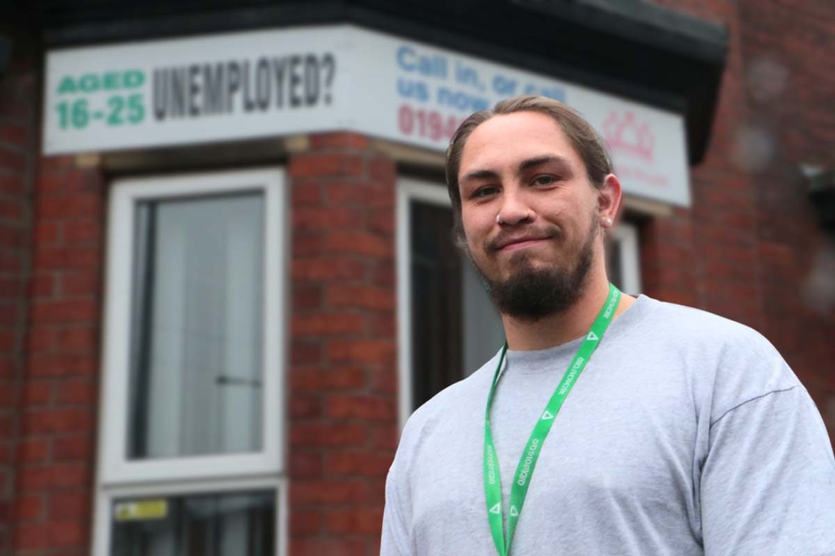Jay outside the King's Trust office in Leigh