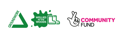 Groundwork Wellies in the Woods and National Lottery Community Fund logos